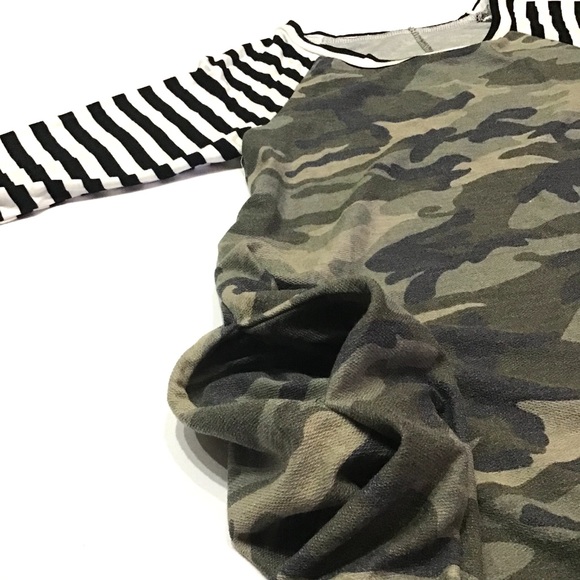 Camo 3/4 Striped Sleeve Pockets Swing Dress - Picture 2 of 5